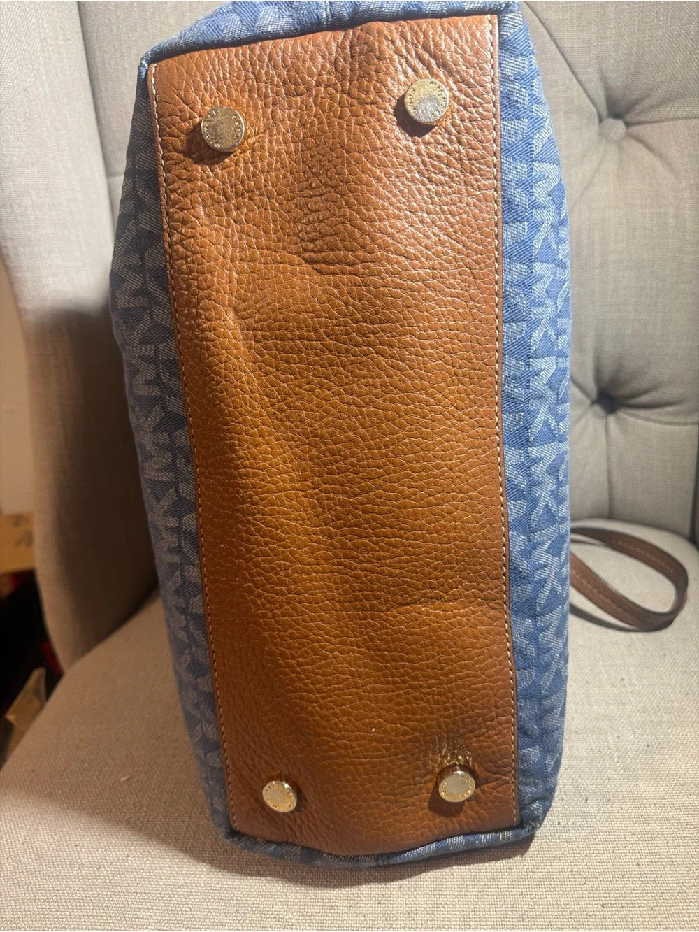 Michael Kors Brown Leather & Blue Signature Tote